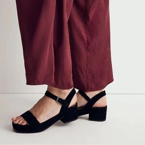 Madewell The Lina Platform Sandal Size 7H NH880 Black Suede